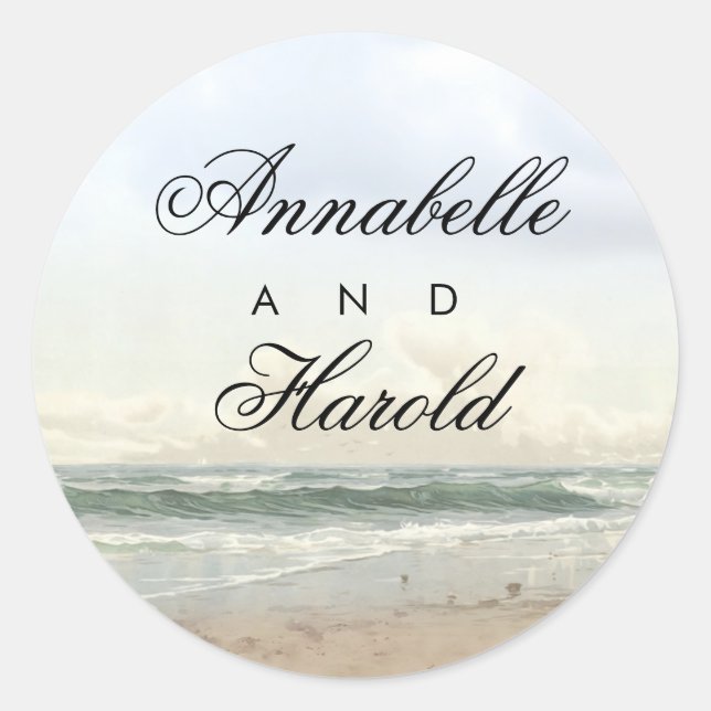 Beach Romantic Summer Wedding Classic Round Sticker (Front)