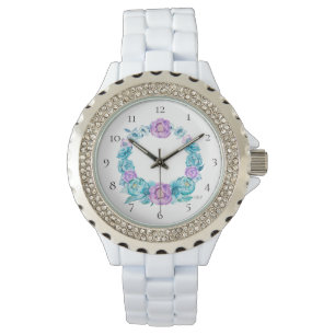 *~* Beach Rose Turquoise Magenta  Flower Wreath Watch