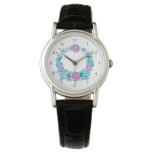 *~* Beach Rose Wreath Turquoise Magenta  Flower Watch