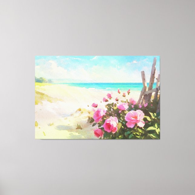 *~* Beach Roses Fence TV2 Stretched Canvas Print (Front)