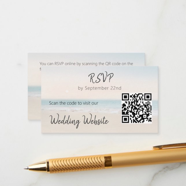 Beach RSVP with Wedding Website QR Code  Enclosure Card (Front/Back In Situ)