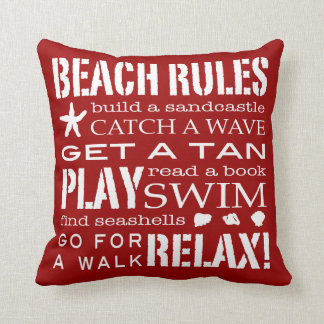 Beach Rules By the Seashore Bold Red & White Throw Pillow