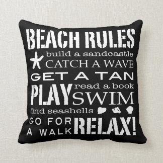 Beach Rules By the Seashore Crisp Black White Grey Throw Pillow