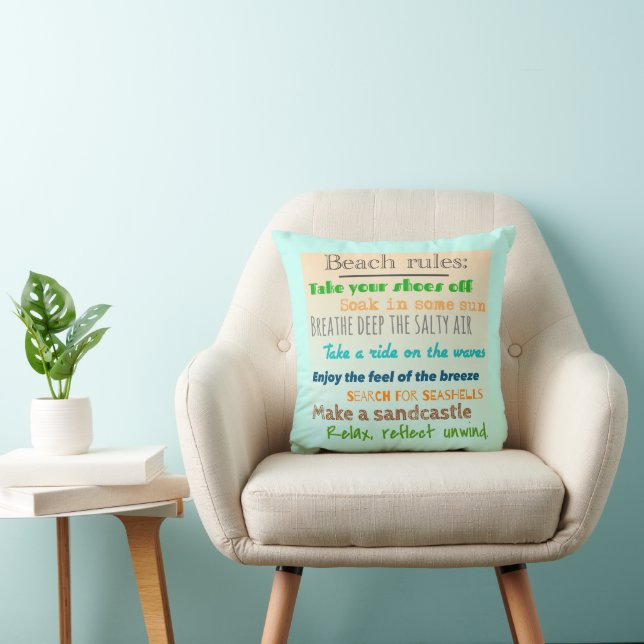 Beach Rules Colourful Nautical Typography Throw Pillow (Chair)