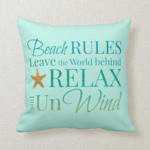 Beach Rules Typography Pillow