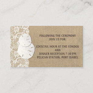 Beach Rustic Warm Burlap Lace Wedding Info Card