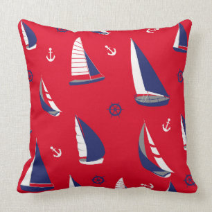 Beach sailboat pattern Nautical throw pillow