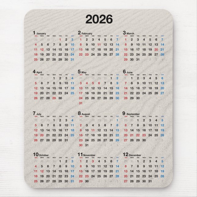 Beach Sand 2024 Calendar  Mouse Pad (Front)