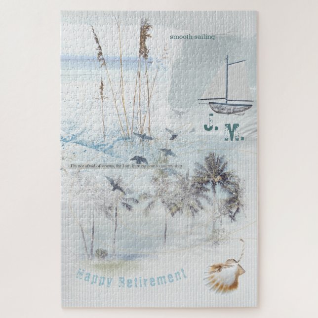 Beach Sand and Sea Collage Happy Retirement Jigsaw Puzzle (Vertical)