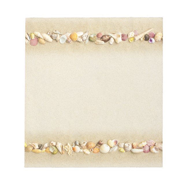 Beach Sand Background with Seashell Border Notepad (Front)