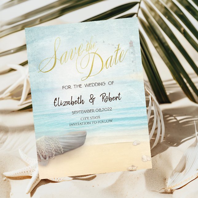 Beach Sand Boat Lighthouse Save The Date (Creator Uploaded)