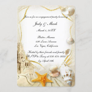 Beach Sand Castle Wedding Engagement Party Invitation