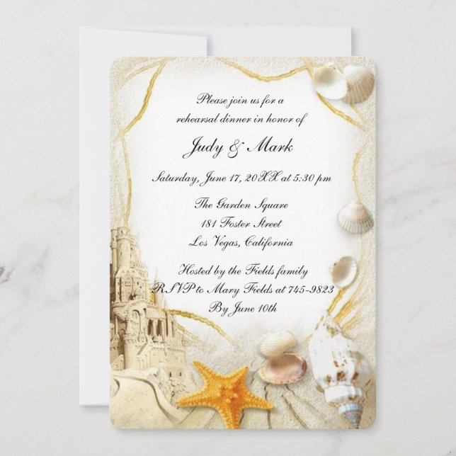 Beach Sand Castle Wedding Rehearsal Dinner Invitation (Front)