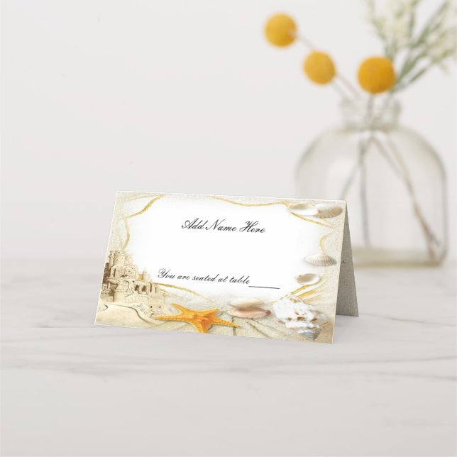Beach Sand Castle Wedding Table Place Card (Front)