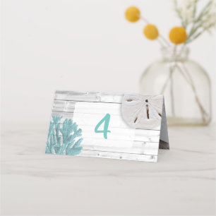 Beach Sand Dollar and Teal Coral Table Number Card