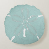 Beach Sand Dollar Turquoise Round Pillow (Front)