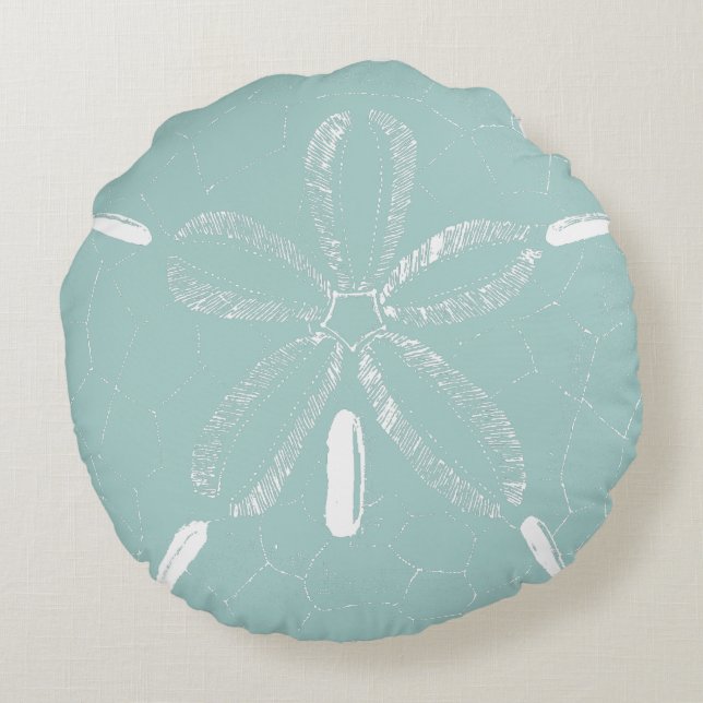 Beach Sand Dollar Turquoise Round Pillow (Back)