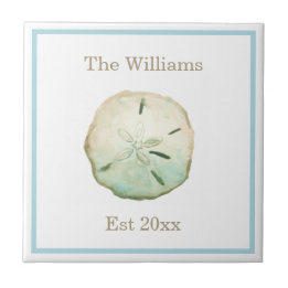 Beach Sand Dollar Wedding Anniversary Tile
