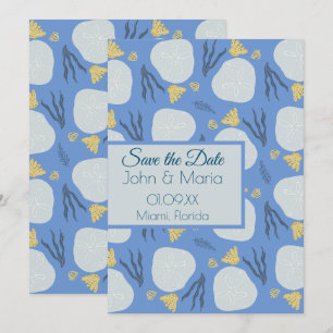 Beach Sand Dollars Botanical Blue Save the Date  Invitation