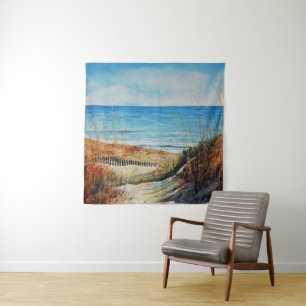 Beach Sand Dunes and Ocean Painting   Tapestry