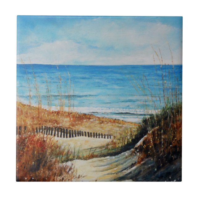 Beach Sand Dunes and Ocean Painting Tile (Front)