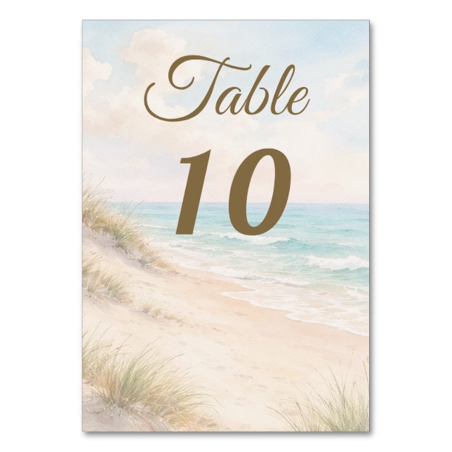 Beach sand dunes watercolor table number (Front)