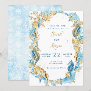 Beach Sand Elegant Faire-part de mariage Turquoise