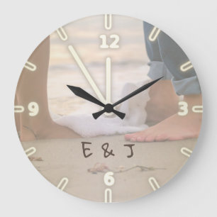 Beach ,Sand,Foots,Waves ,-Personalized Large Clock