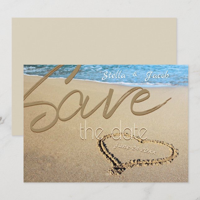 Beach Sand Heart  Bold Save the Date Invitation (Front/Back)