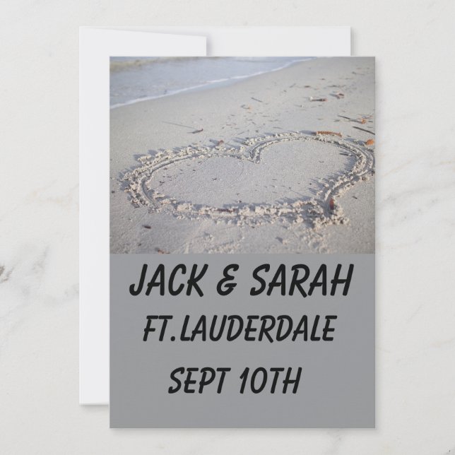 BEACH SAND HEART CUSTOM WEDDING INVITATIONS (Front)