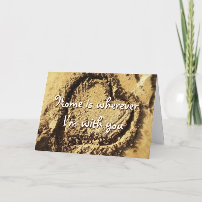 Beach Sand Heart Home Is With You Quote Script Card (Front)
