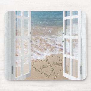 Beach Sand Heart with open window Mouse Pad