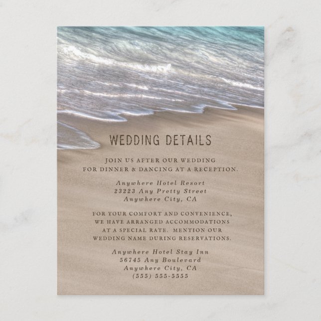 Beach Sand Hearts Elegant Tropical Modern Wedding Enclosure Card (Front)