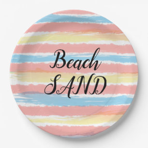 Beach Sand Pink Yellow Blue Watercolor Paper Plate