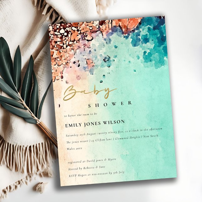 BEACH SAND ROCK WATERCOLOR BABY SHOWER INVITE (Creator Uploaded)