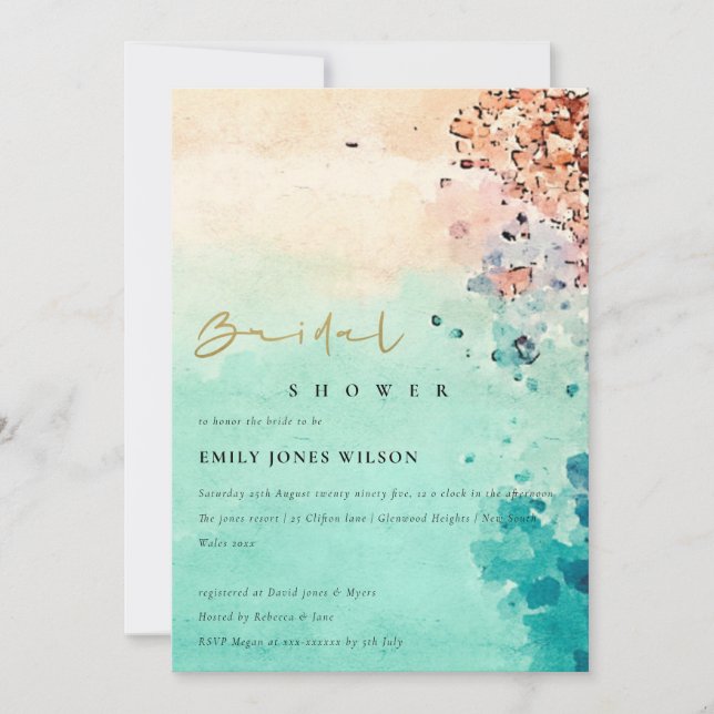 BEACH SAND ROCK WATERCOLOR BRIDAL SHOWER INVITE (Front)