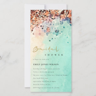 BEACH SAND ROCK WATERCOLOR BRIDAL SHOWER INVITE