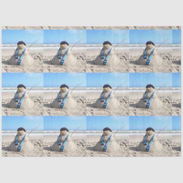 Beach / Sand Sculpture Snowman Christmas  Tissue Paper (Front)
