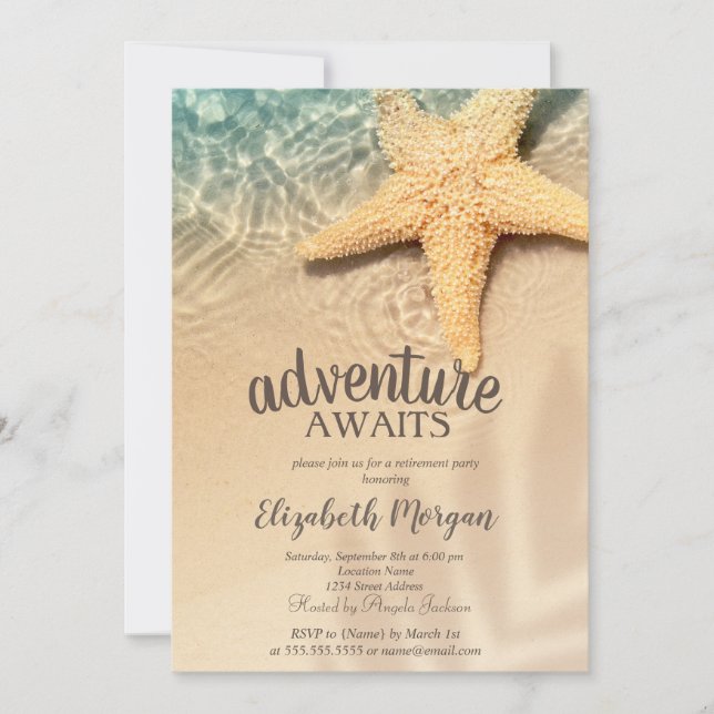 Beach,Sand,Sea star Retirement Party Invitation (Front)