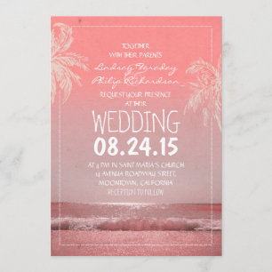 BEACH sand sea waves & palms wedding invitation
