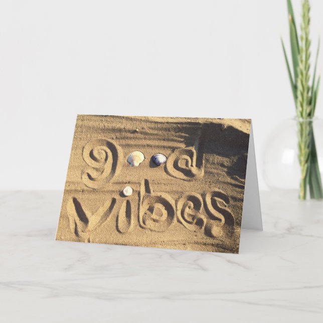 Beach Sand Seashell Photo Good Vibes Quote Fun Card (Front)