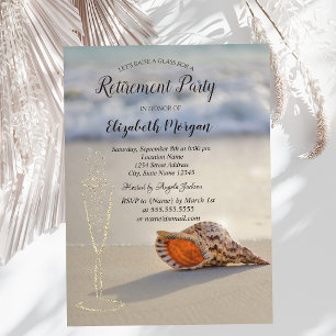Beach Sand Seashell Wine Glass Retirement Invitation