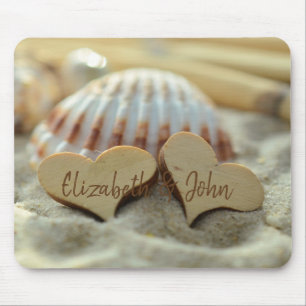 Beach,Sand,Seashell,Wood Hearts -Personalized Mouse Pad