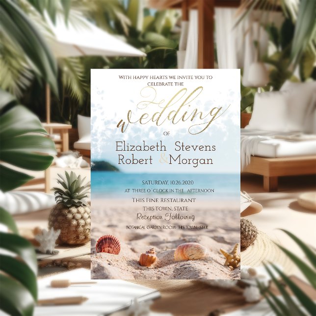 Beach,Sand,Seashells Wedding Invitation (Creator Uploaded)
