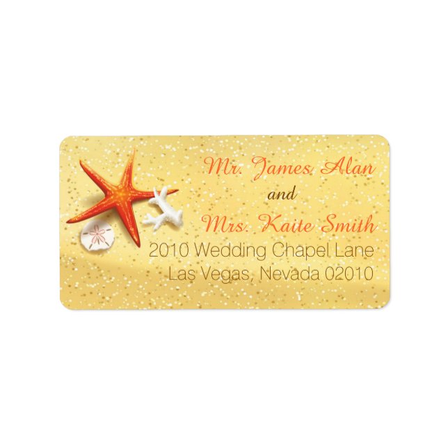 Beach Sand Seashells Wedding Label (Front)