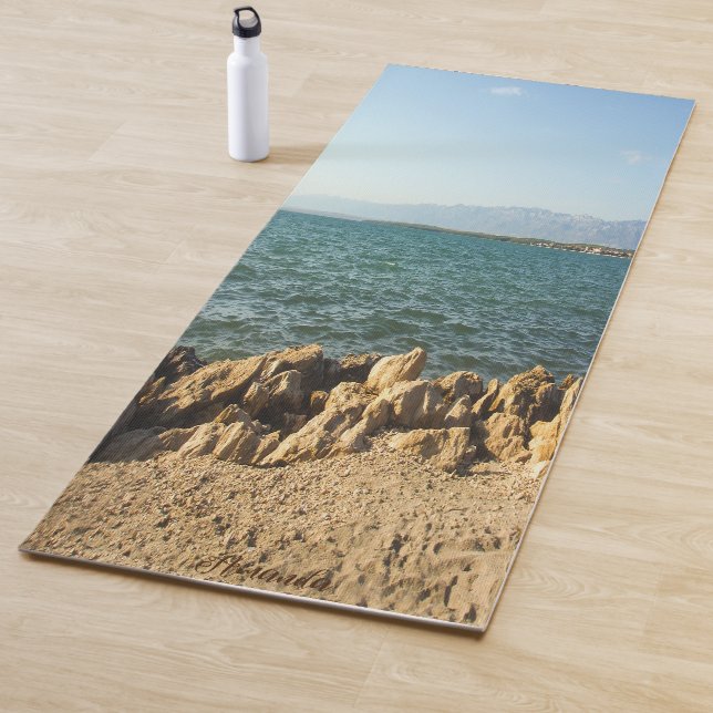 Beach Sand Seaside Text Personalized Yoga Mat (In Situ)