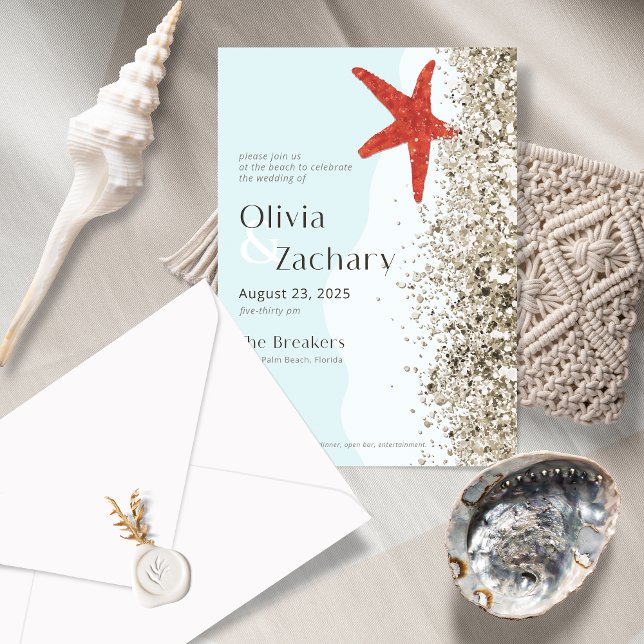 Beach Sand Starfish Whimisical Wedding Invitation (Creator Uploaded)