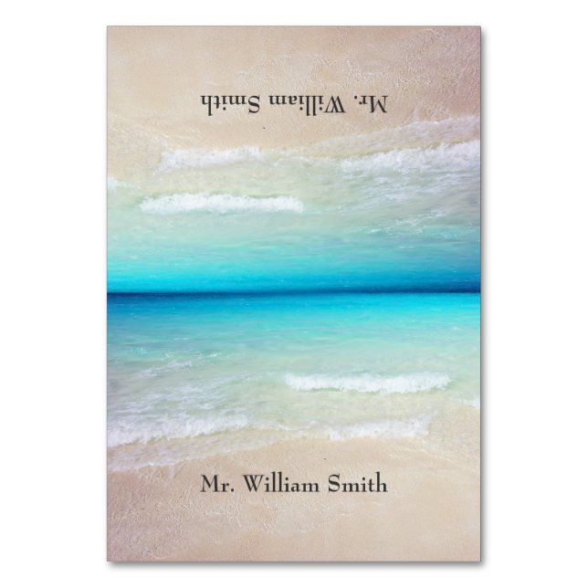 Beach Sand Tented Place Cards With Names (Front)