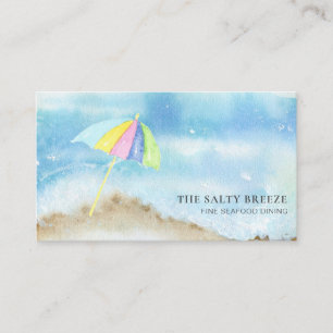*~* Beach Sand Umbrella Watercolor Sea Ocean QR Business Card