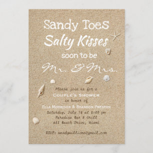 Beach Sand & White Typography Couple's Shower Invitation